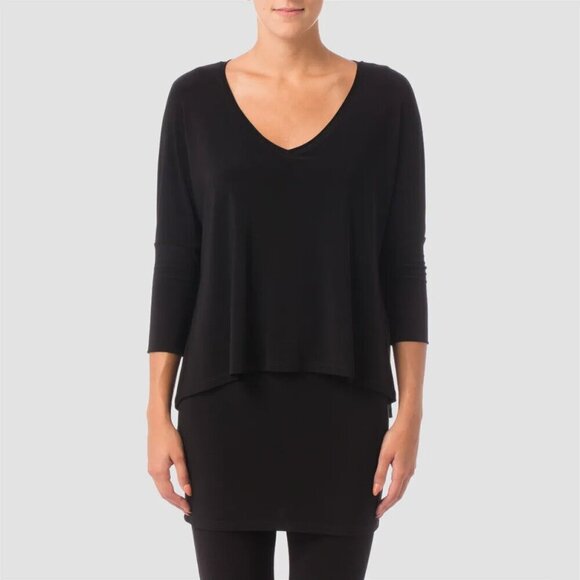 Joseph Ribkoff Size 6 Women Black Dolman Sleeve Layered Tunic Stretch Top 171056 - Picture 1 of 10